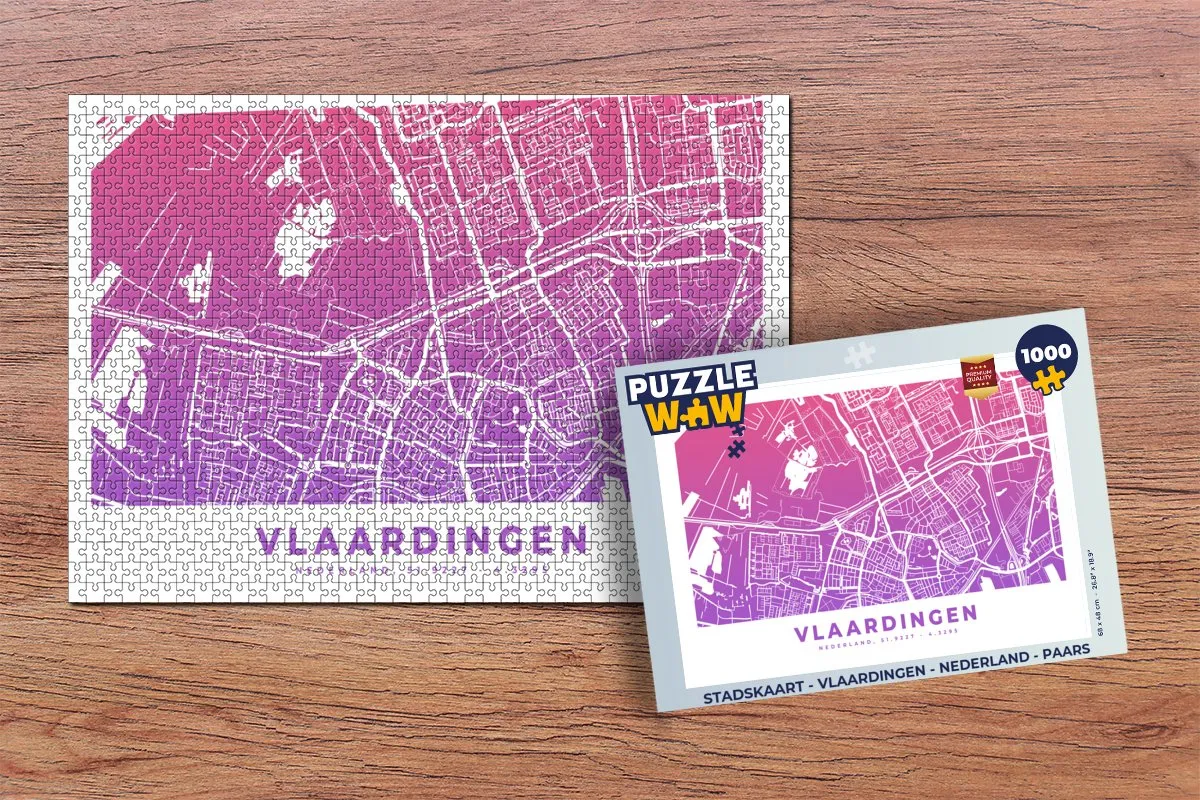 PuzzleWow Stadskaart Vlaardingen Nederland - Legpuzzel 1000 Stuks - Multicolor