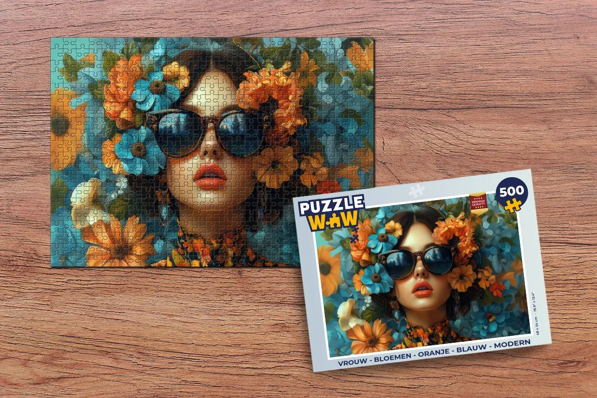 PuzzleWow Vrouw Bloemen Legpuzzel 500 Stuks - Oranje/Blauw