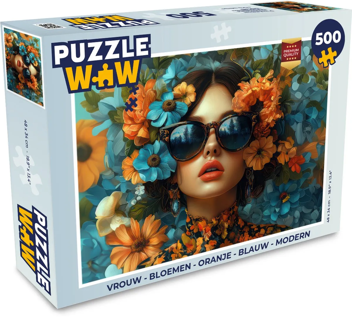 PuzzleWow Vrouw Bloemen Legpuzzel 500 Stuks - Oranje/Blauw