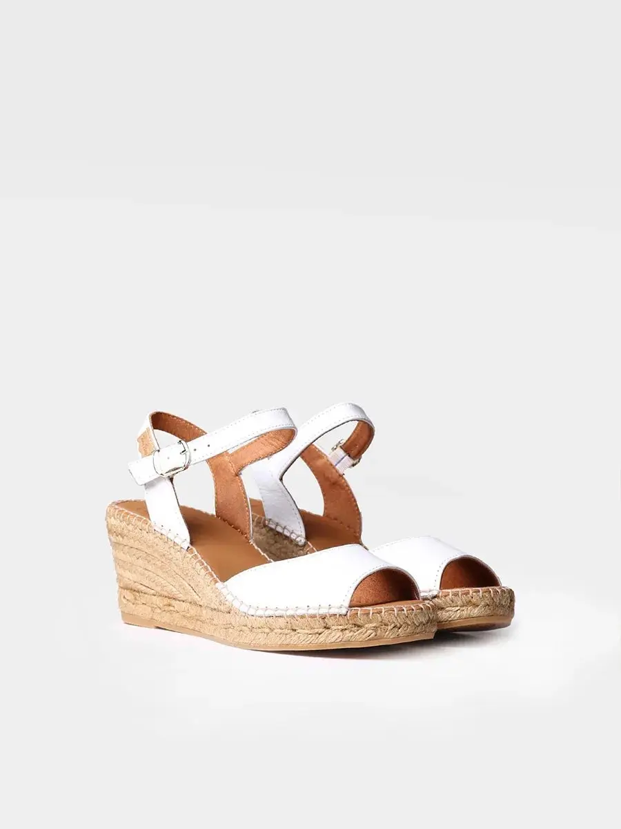 Dames leren espadrille met sleehak