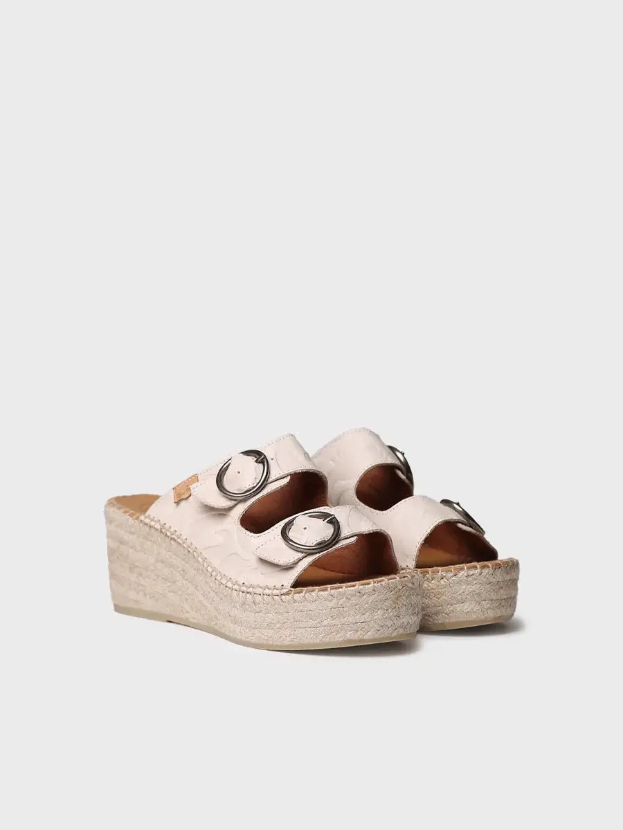Dames espadrille zonder achterkant van leer met jute sleehak