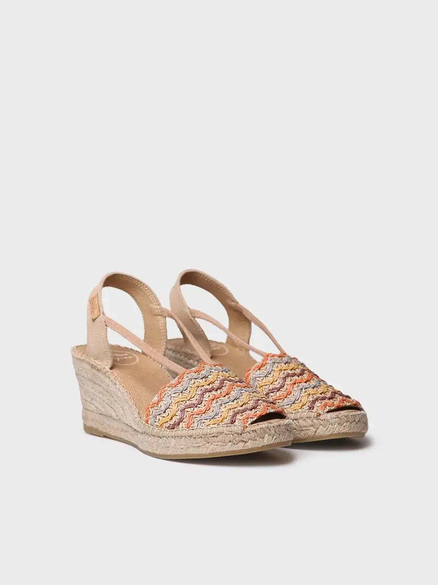 Dames espadrille van veelkleurig katoen met sleehak