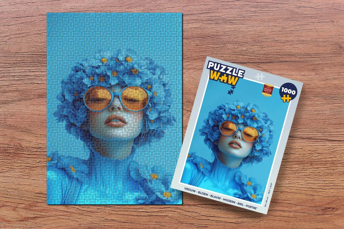 PuzzleWow Vrouw Bloem Legpuzzel 1000 Stuks - Blauw