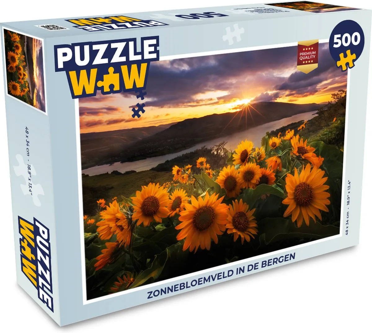 PuzzleWow Zonnebloemveld in de bergen Legpuzzel 500 Stuks