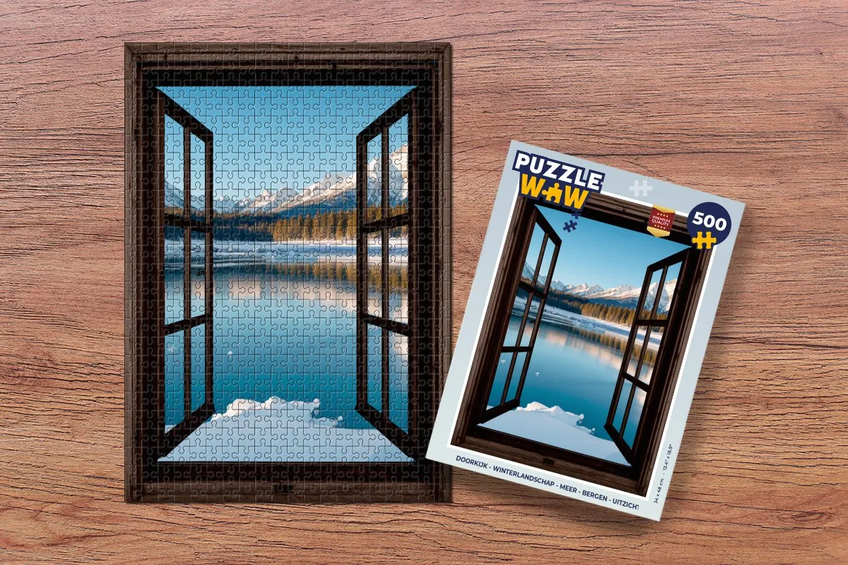 PuzzleWow Doorkijk Winterlandschap Legpuzzel 500 Stuks - Bergen/Winter