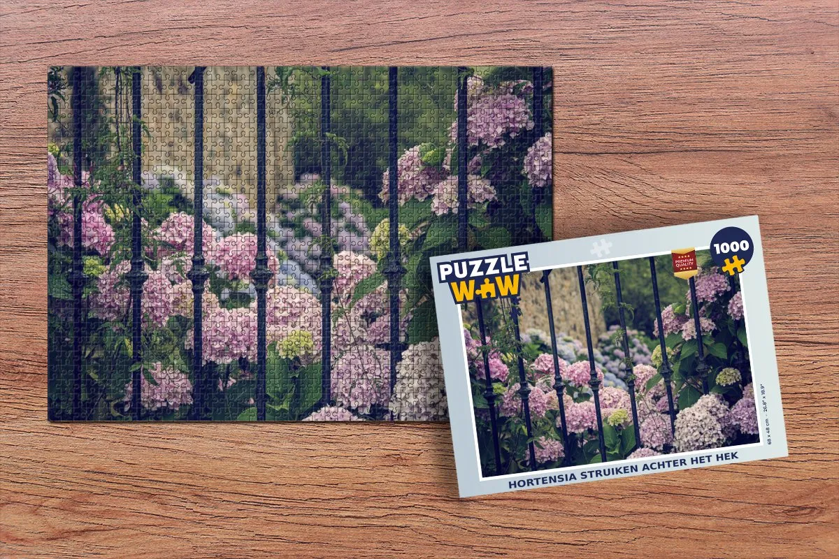 PuzzleWow Hortensia Struiken Achter Het Hek Legpuzzel 1000 Stuks - Multicolor