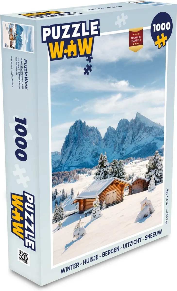 PuzzleWow Winter Huisje Bergen Uitzicht Sneeuw Legpuzzel 1000 Stuks