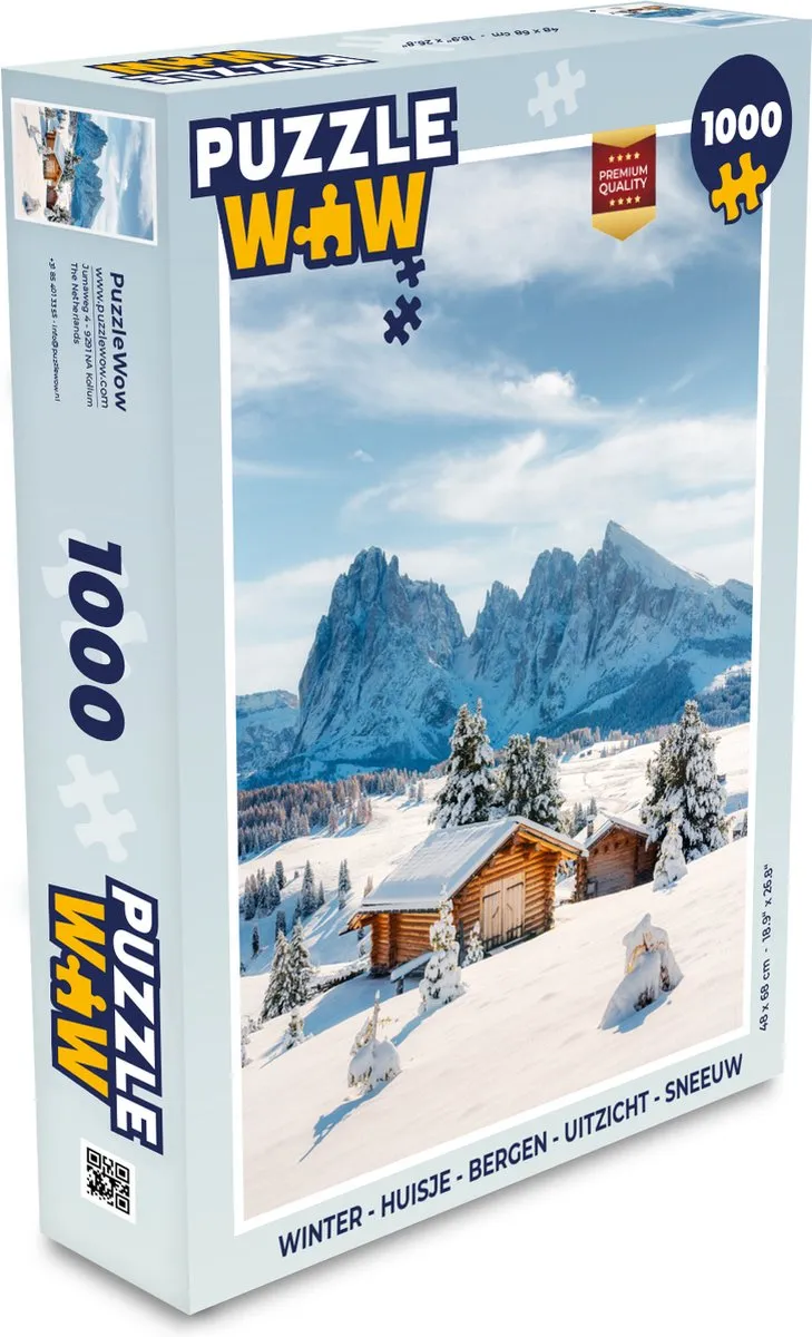 PuzzleWow Winter Huisje Bergen Uitzicht Sneeuw Legpuzzel 1000 Stuks