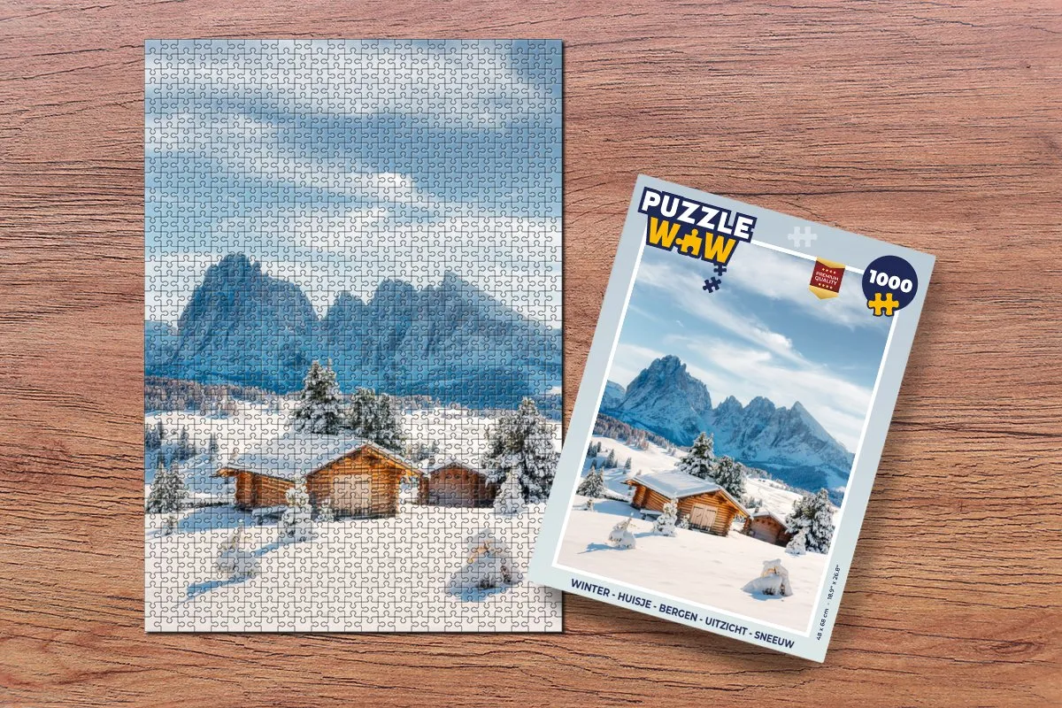 PuzzleWow Winter Huisje Bergen Uitzicht Sneeuw Legpuzzel 1000 Stuks