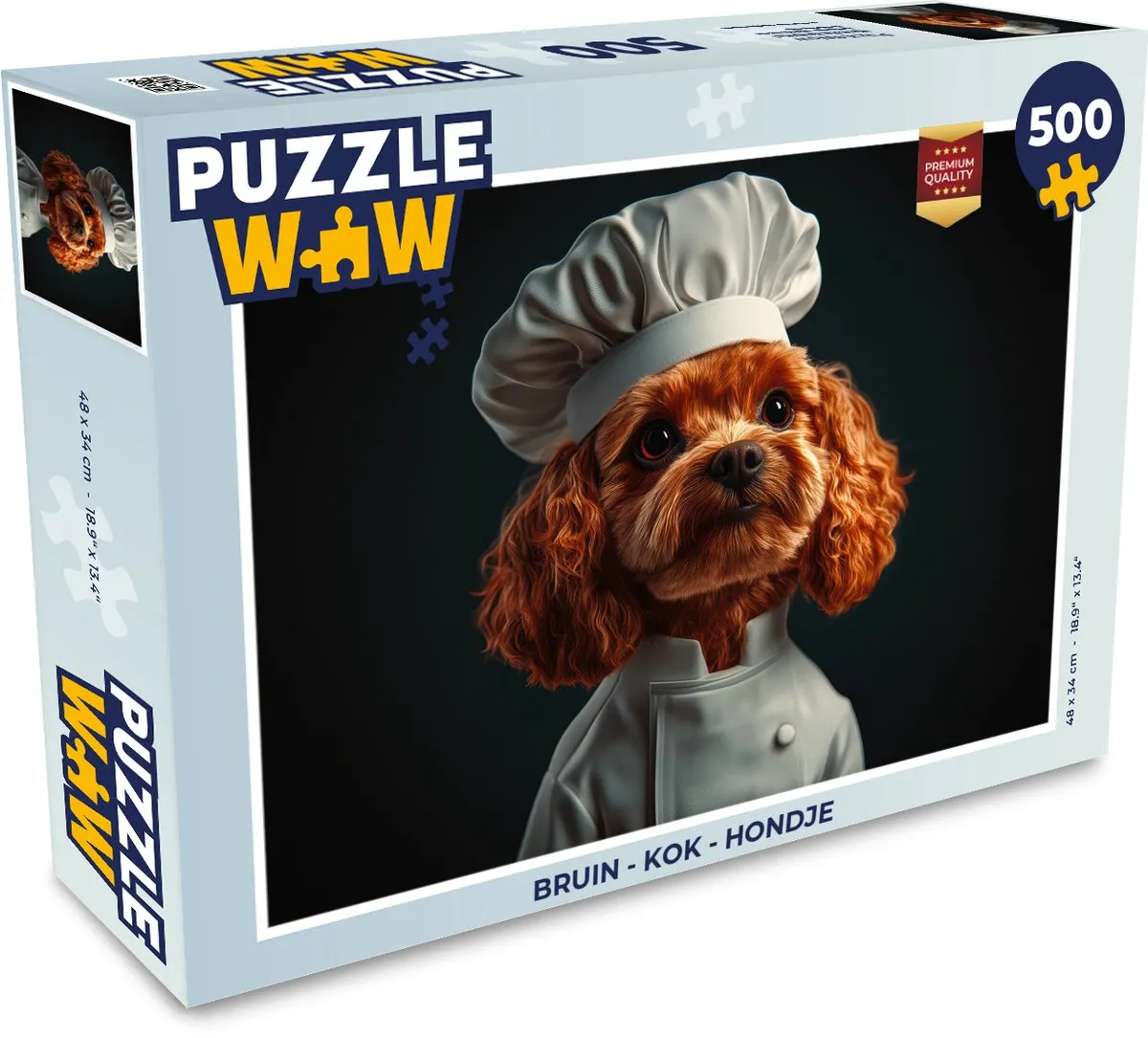 PuzzleWow Legpuzzel Bruin - Hondje & Kok 500 Stuks