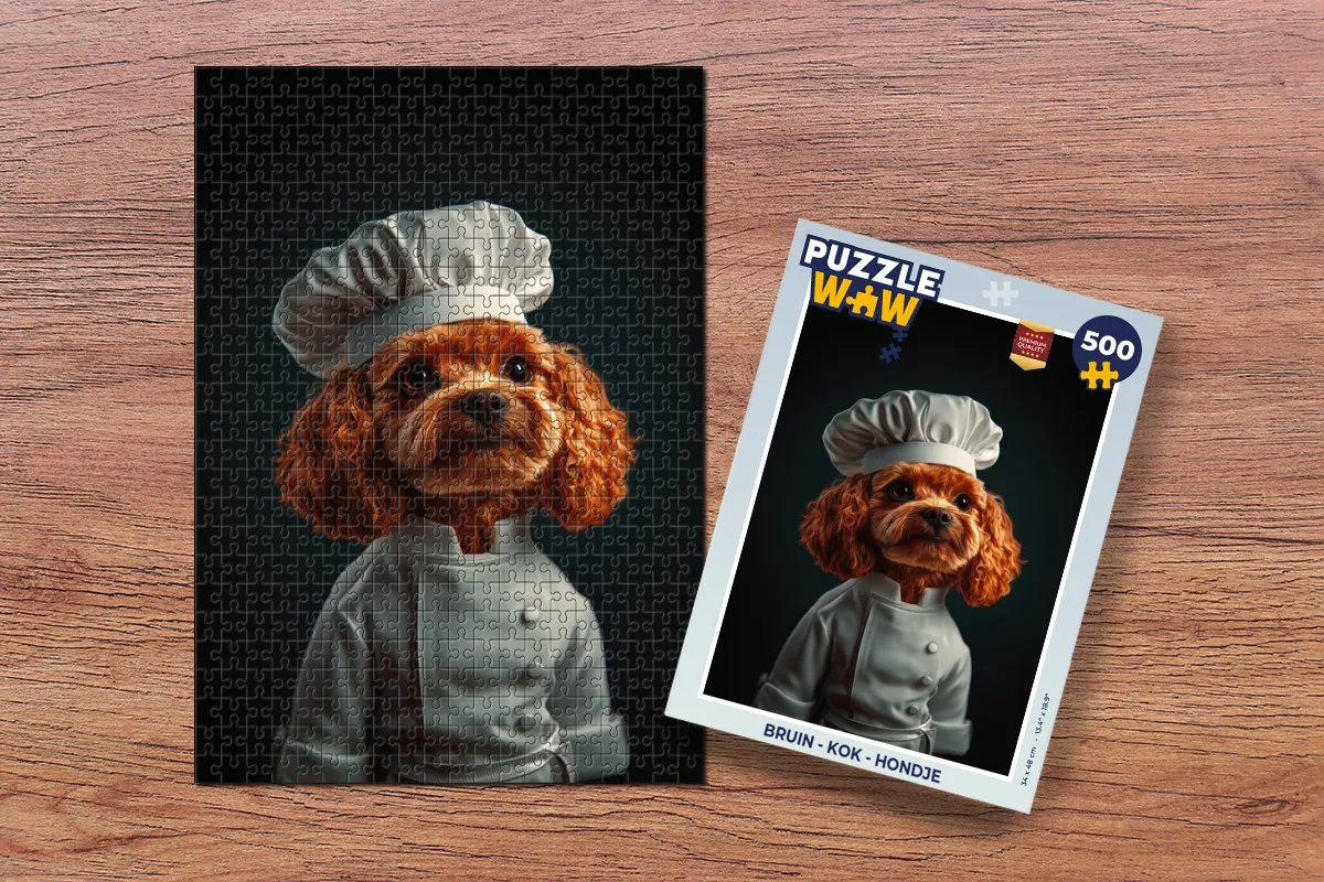 PuzzleWow Legpuzzel Bruin - Hondje & Kok 500 Stuks