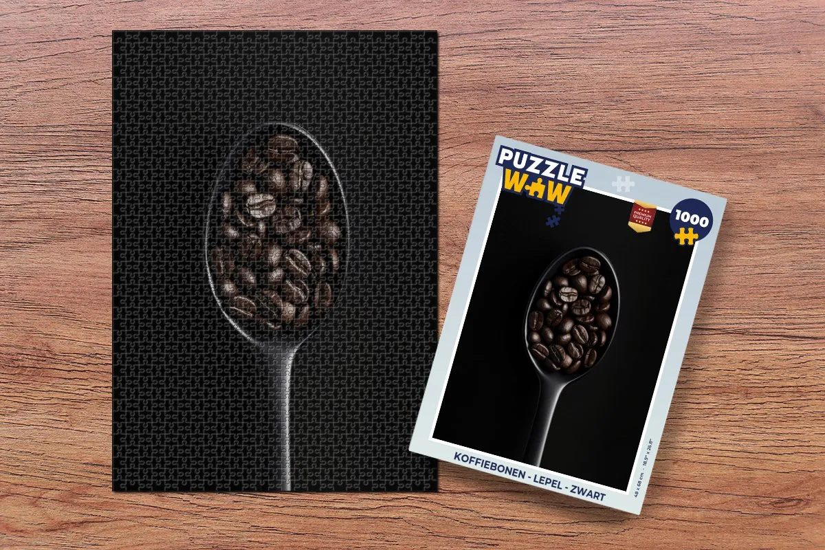 PuzzleWow Koffiebonen Lepel Puzzel 1000 Stuks - Zwart