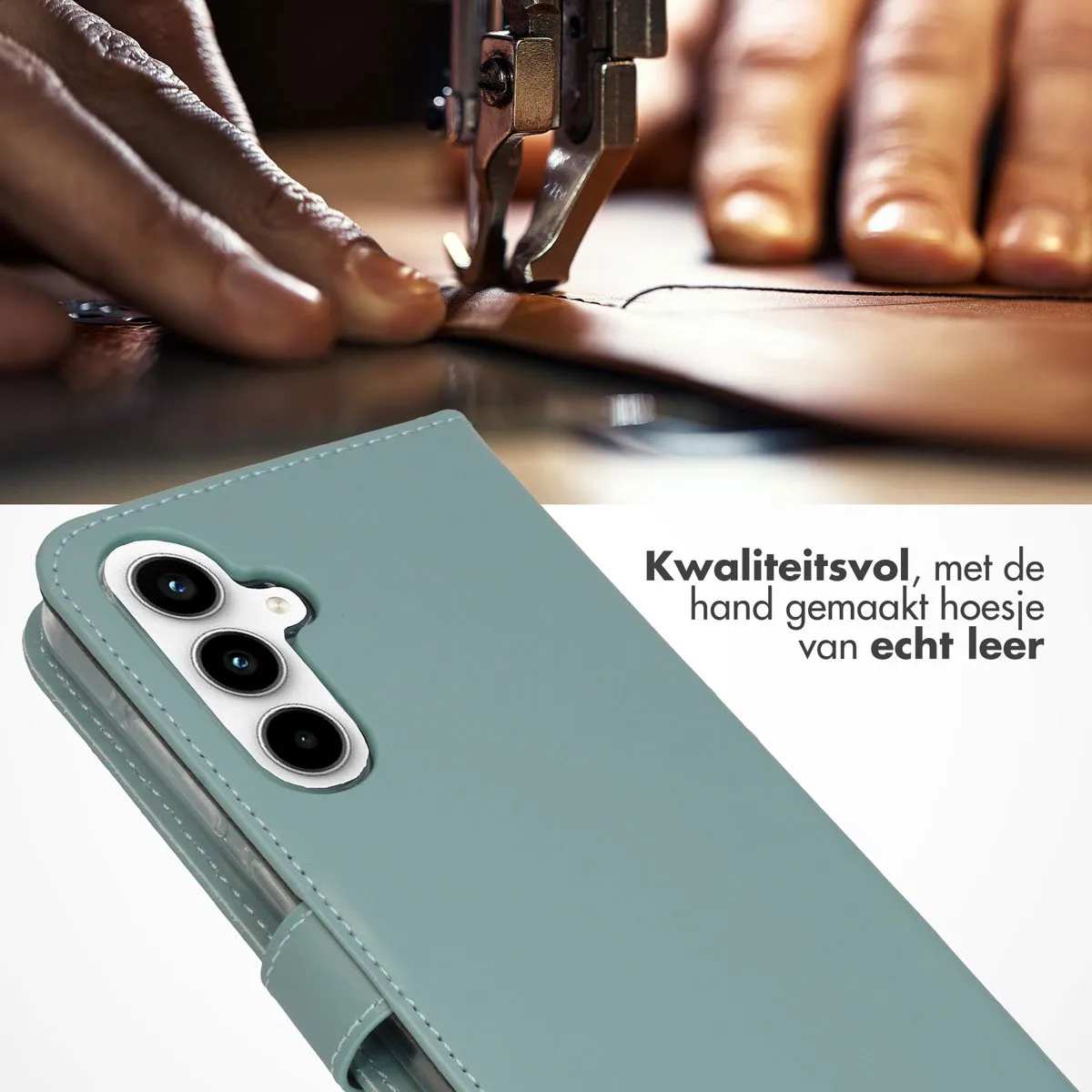 Selencia Hoesje Samsung Galaxy A55 - Echt Lederen Bookcase Lichtblauw