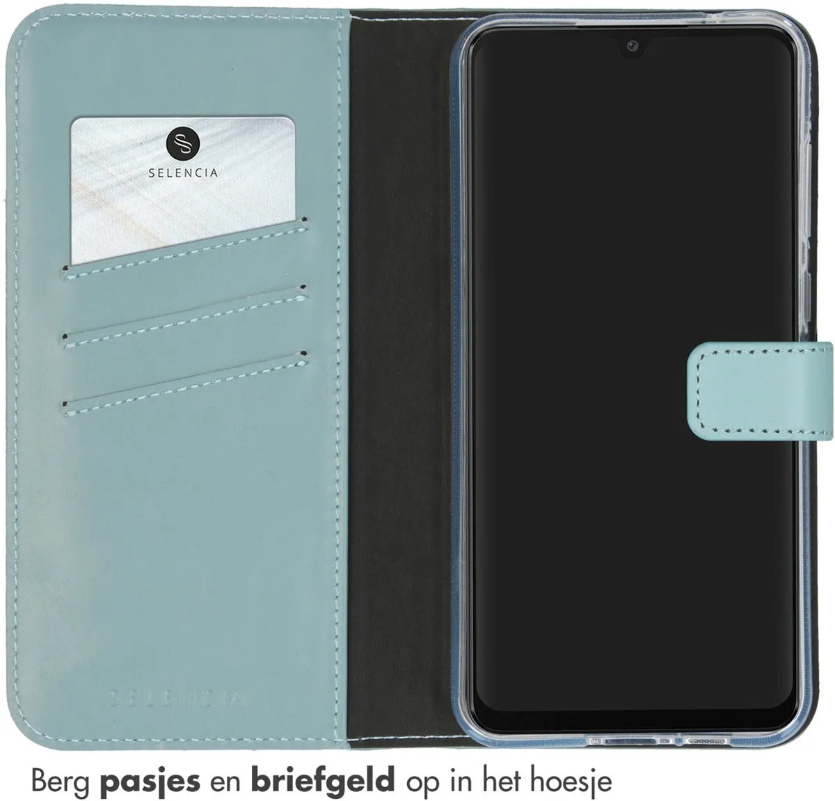 Selencia Hoesje Samsung Galaxy A55 - Echt Lederen Bookcase Lichtblauw