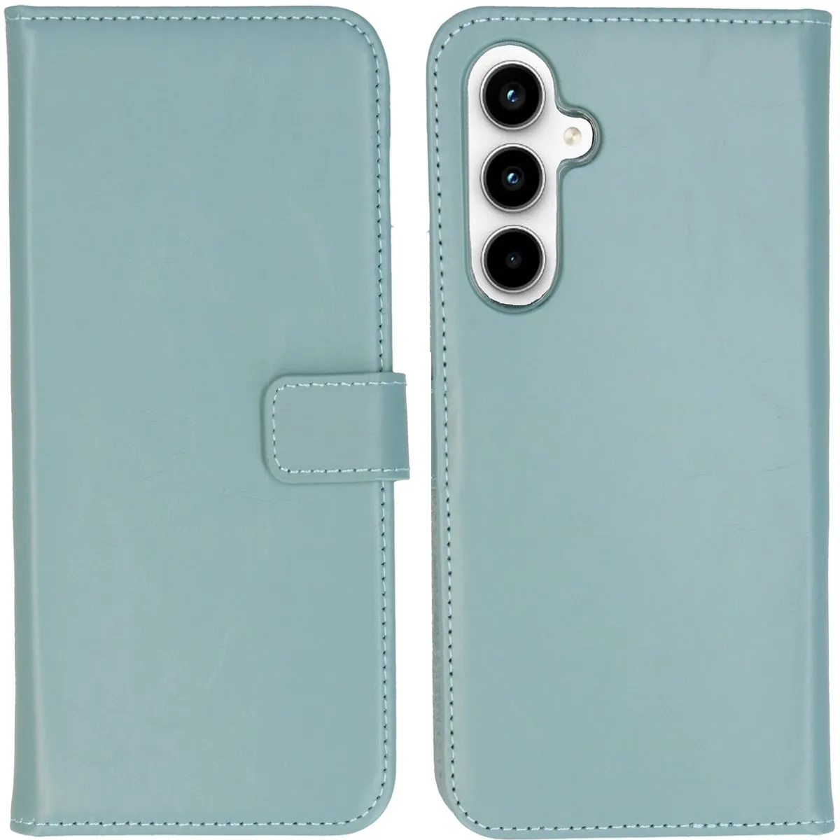 Selencia Hoesje Samsung Galaxy A55 - Echt Lederen Bookcase Lichtblauw