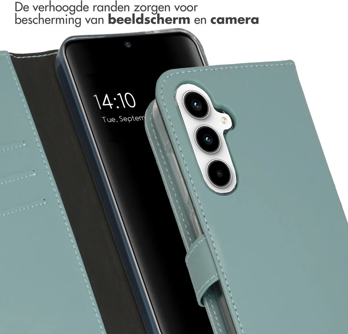 Selencia Hoesje Samsung Galaxy A55 - Echt Lederen Bookcase Lichtblauw