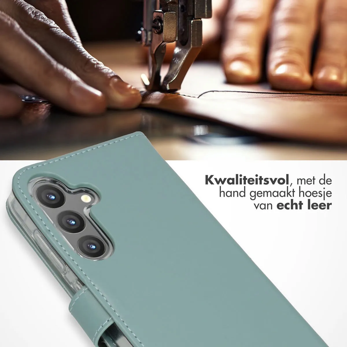 Selencia Echt Lederen Bookcase Hoesje Samsung Galaxy S24 - Lichtblauw