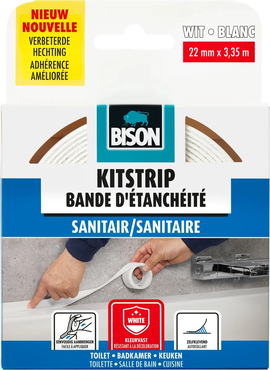 Bison Kitstrip Sanitair wit 22 mm x 3.35 m, zelfklevend, afdichtstrip, waterdich