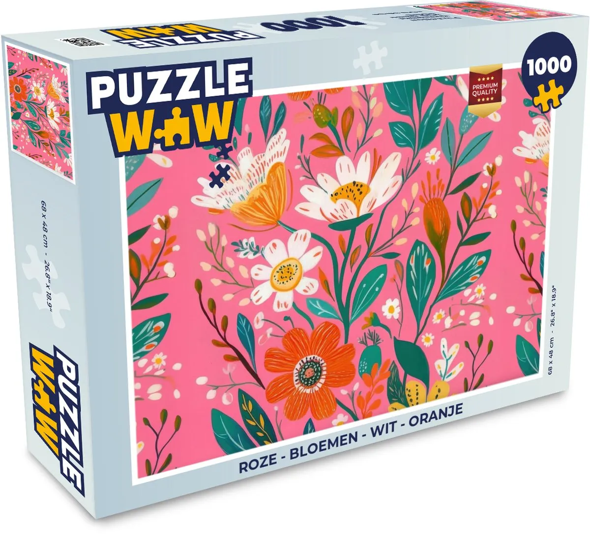 PuzzleWow Legpuzzel 1000 Stuks - Bloemen/Wit/Rozemarijn