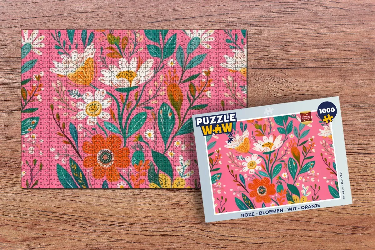 PuzzleWow Legpuzzel 1000 Stuks - Bloemen/Wit/Rozemarijn
