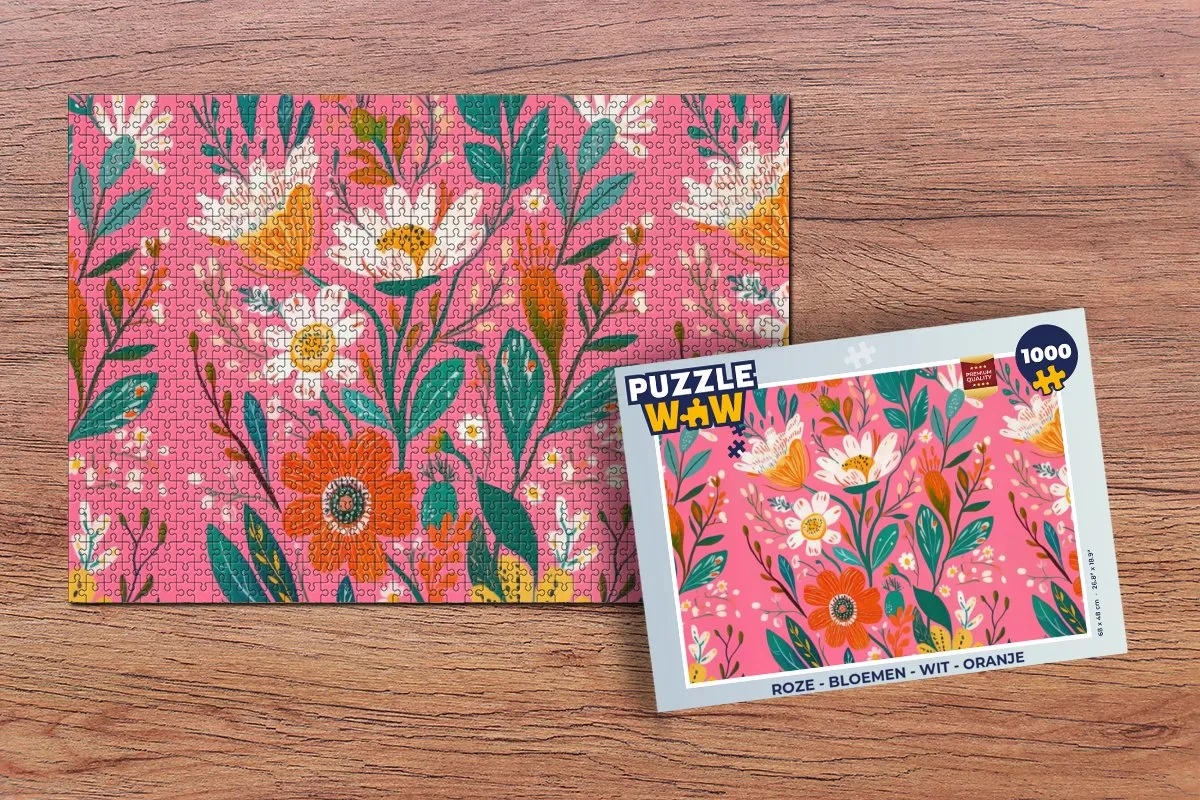 PuzzleWow Legpuzzel 1000 Stuks - Bloemen/Wit/Rozemarijn