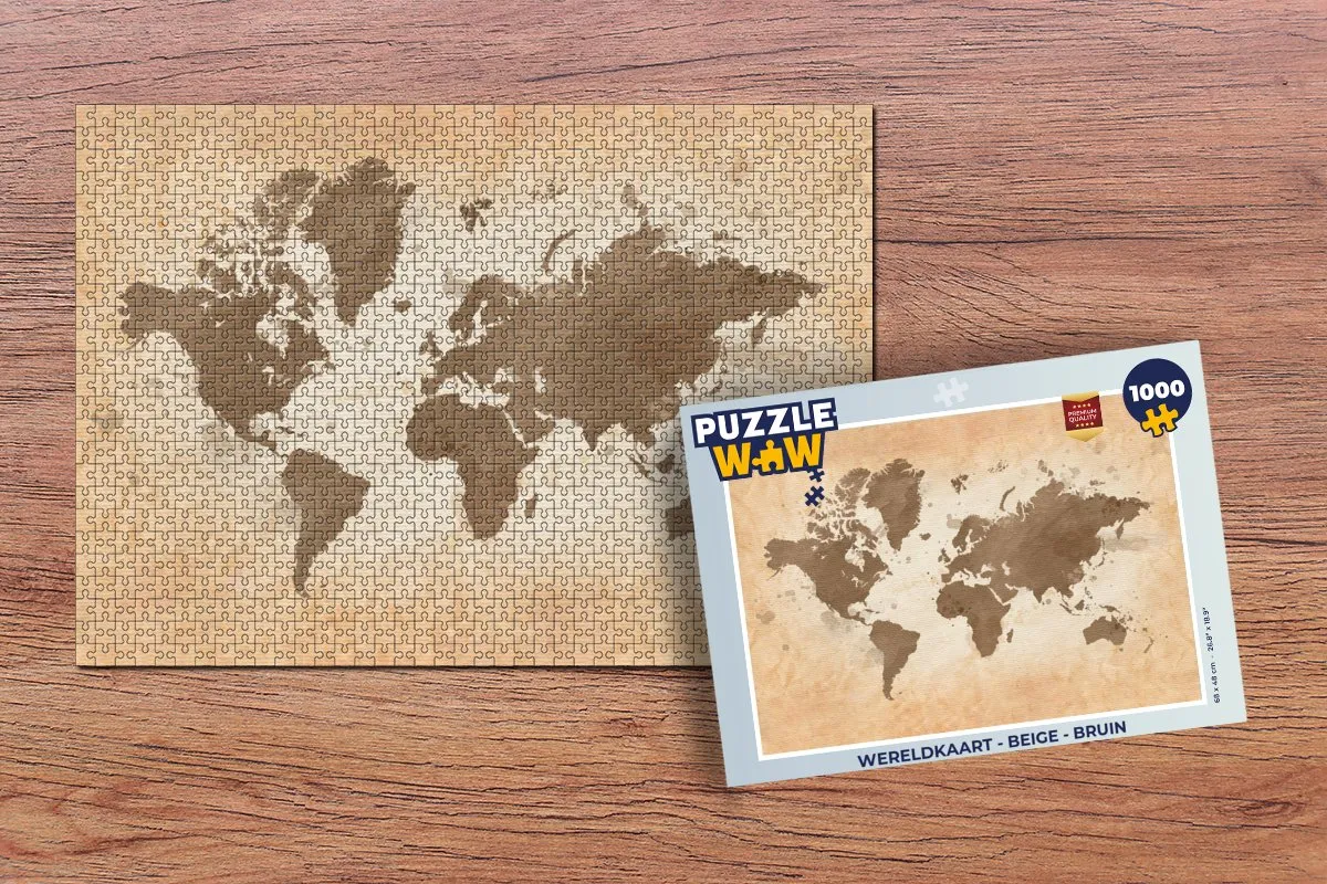 PuzzleWow Wereldkaart Legpuzzel 1000 Stuks - Beige/Bruin