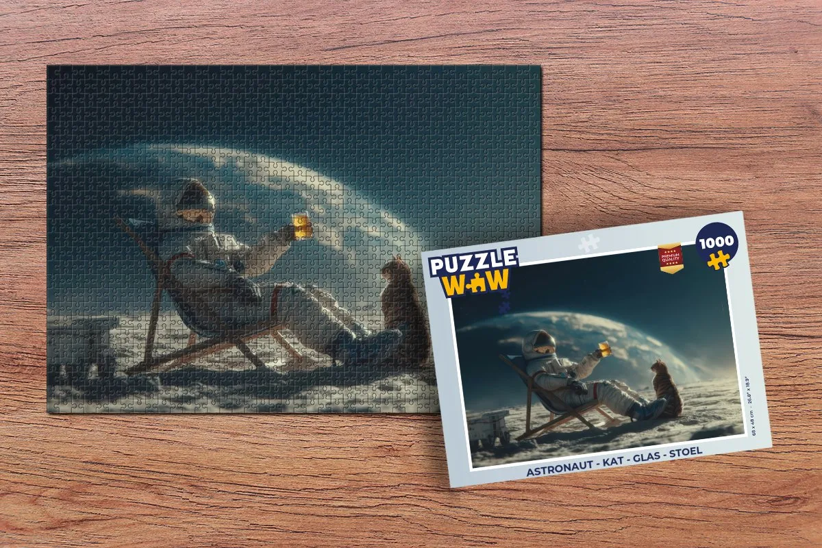 PuzzleWow Astronaut Kat Glas Stoel Puzzle - 1000 Stuks