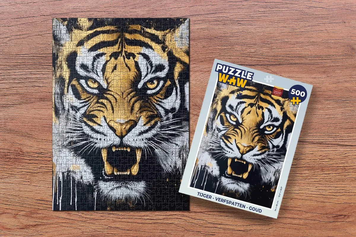 PuzzleWow Tijger Verfspatten Legpuzzel 500 Stuks - Goud