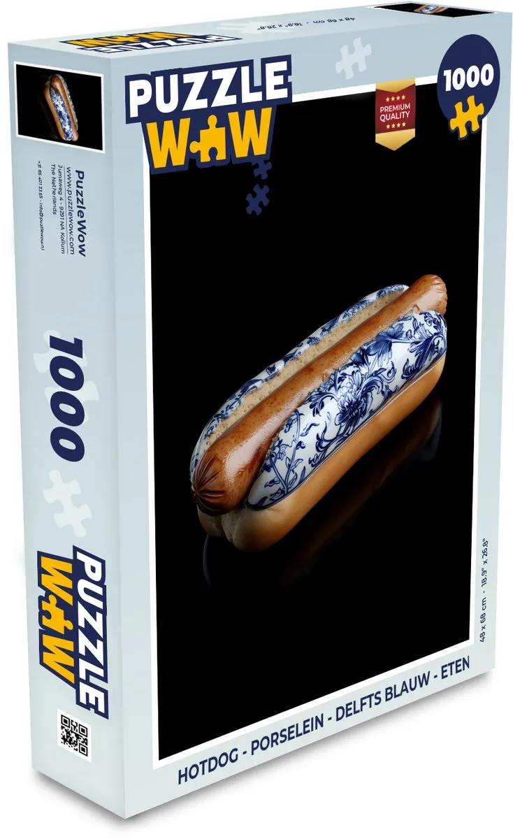 PuzzleWow Hotdog Legpuzzel 1000 Stuks - Delfts Blauw