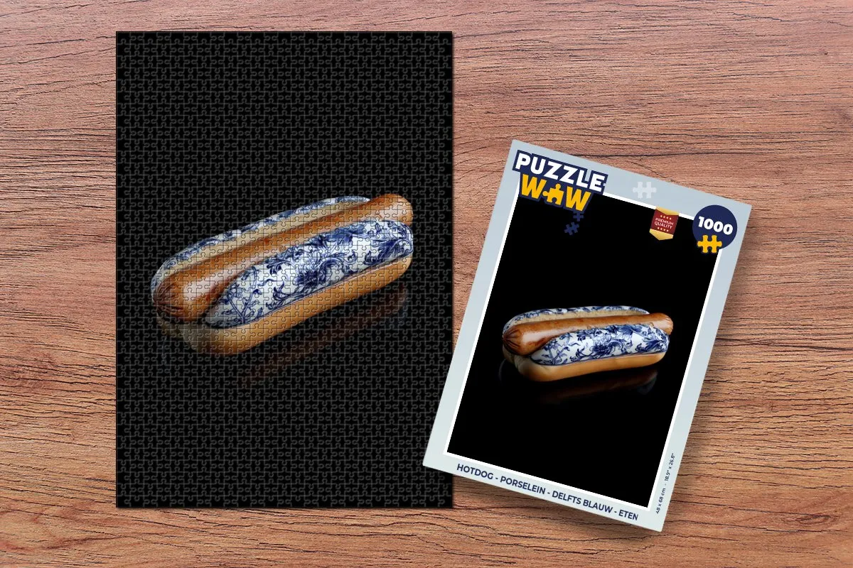 PuzzleWow Hotdog Legpuzzel 1000 Stuks - Delfts Blauw