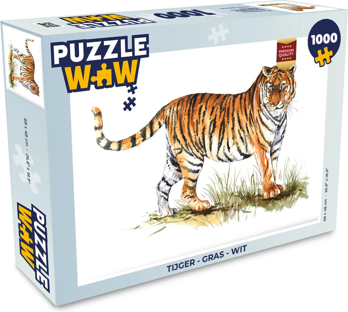 PuzzleWow Tijger Gras Wit Legpuzzel 1000 Stukjes