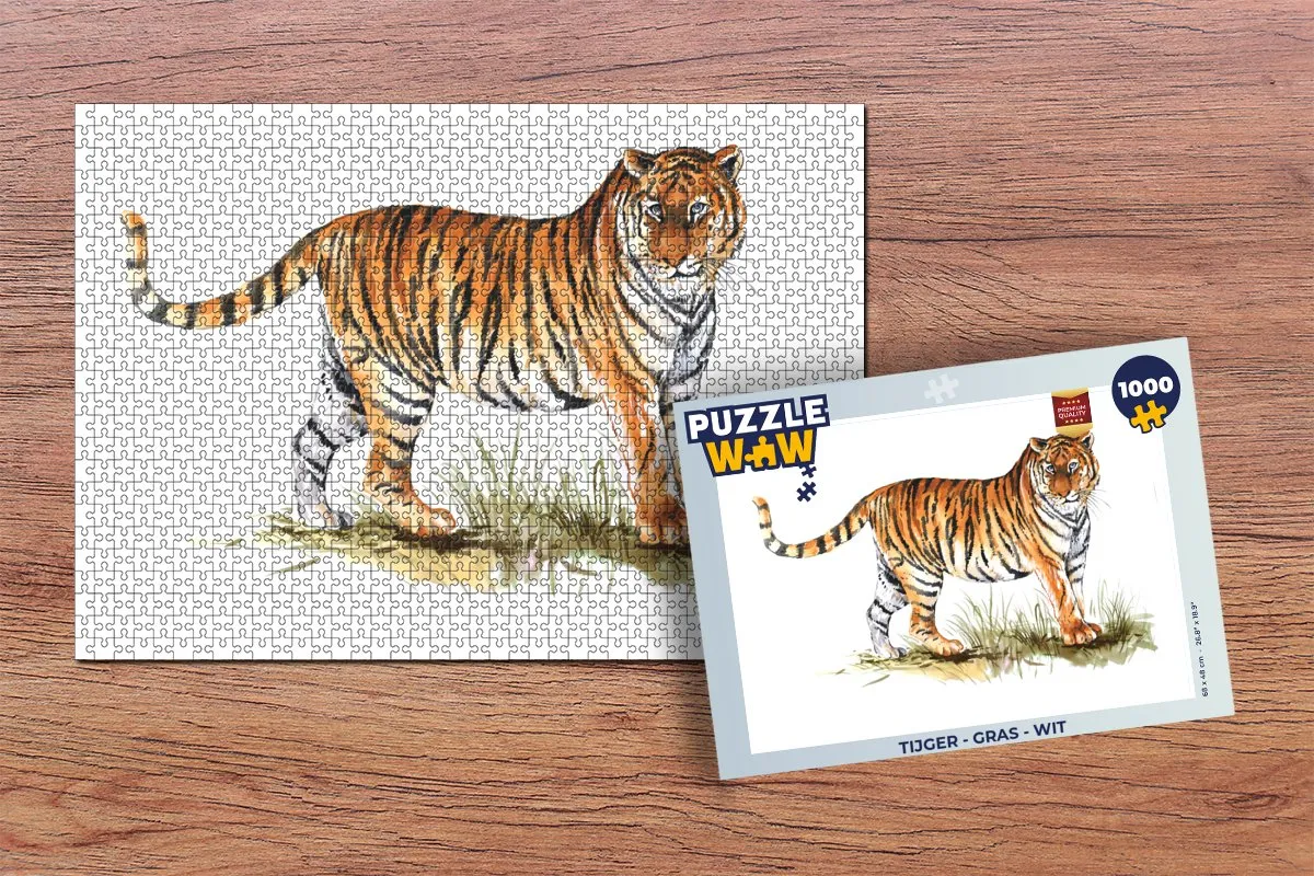 PuzzleWow Tijger Gras Wit Legpuzzel 1000 Stukjes