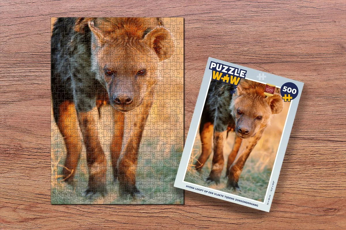 PuzzleWow Hyena Gras Zonsondergang Legpuzzel 500 Stuks