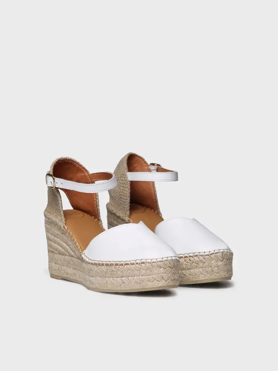 Dames leren espadrille met sleehak