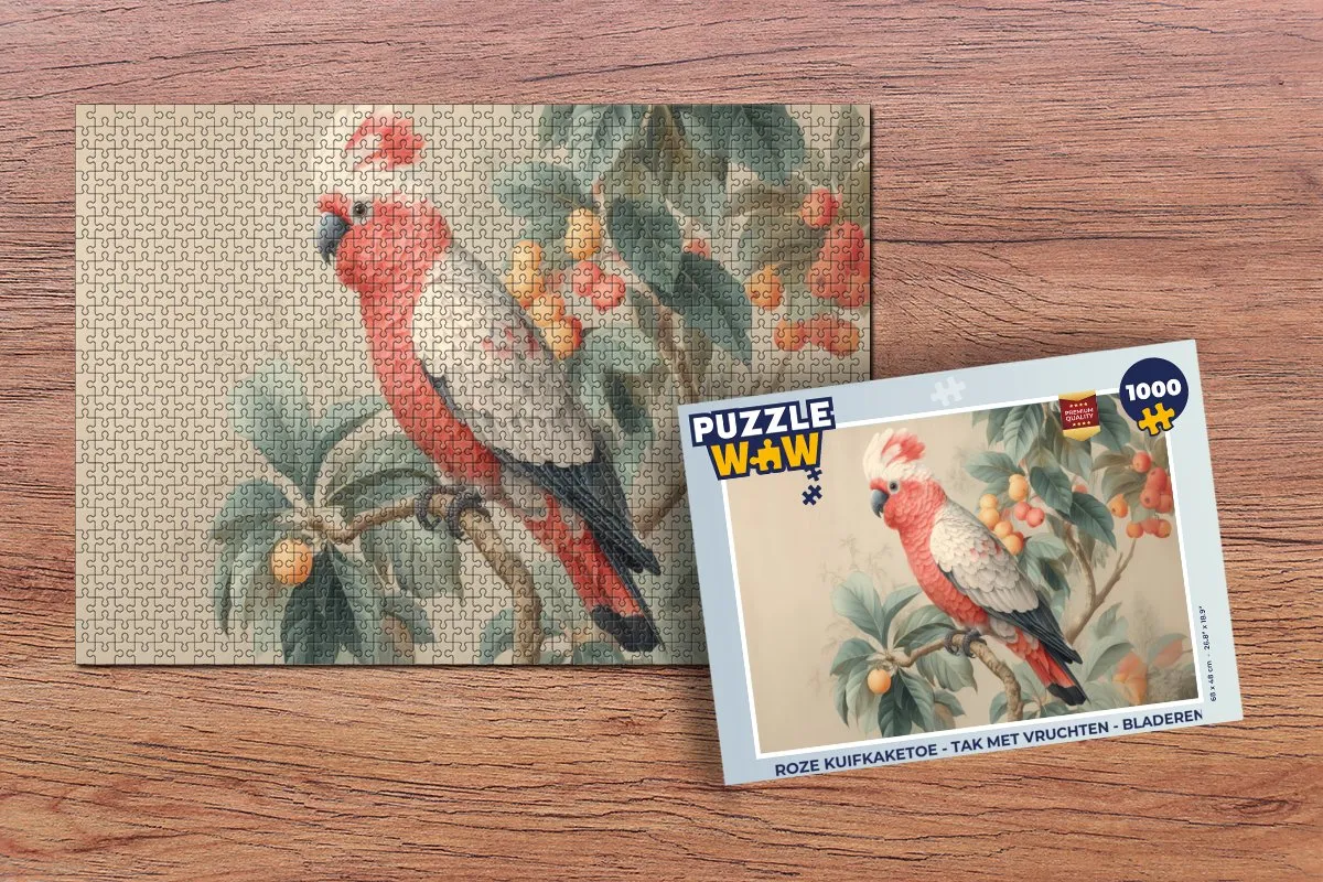 PuzzleWow Roze Kuifkaketoe Legpuzzel 1000 Stuks