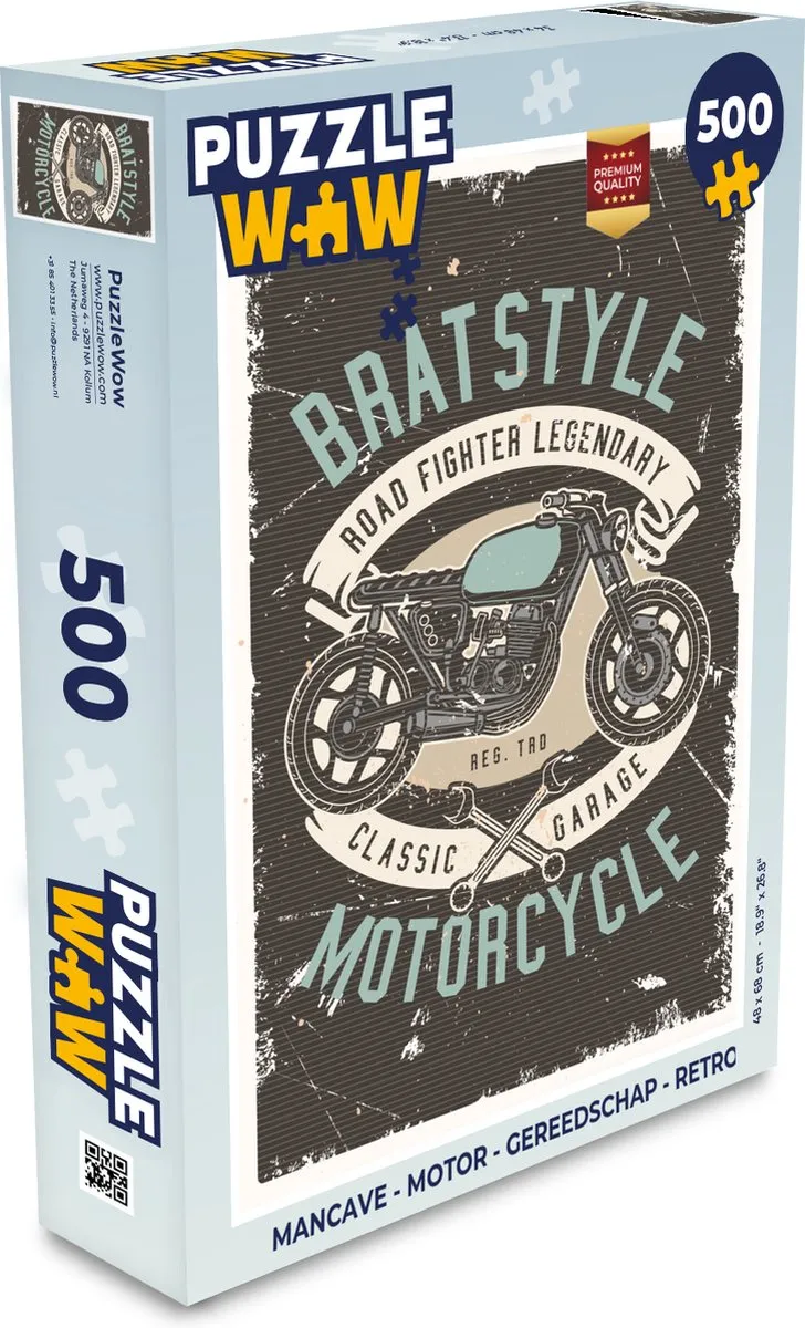 PuzzleWow Mancave Motor Legpuzzel 500 Stuks - Multicolor