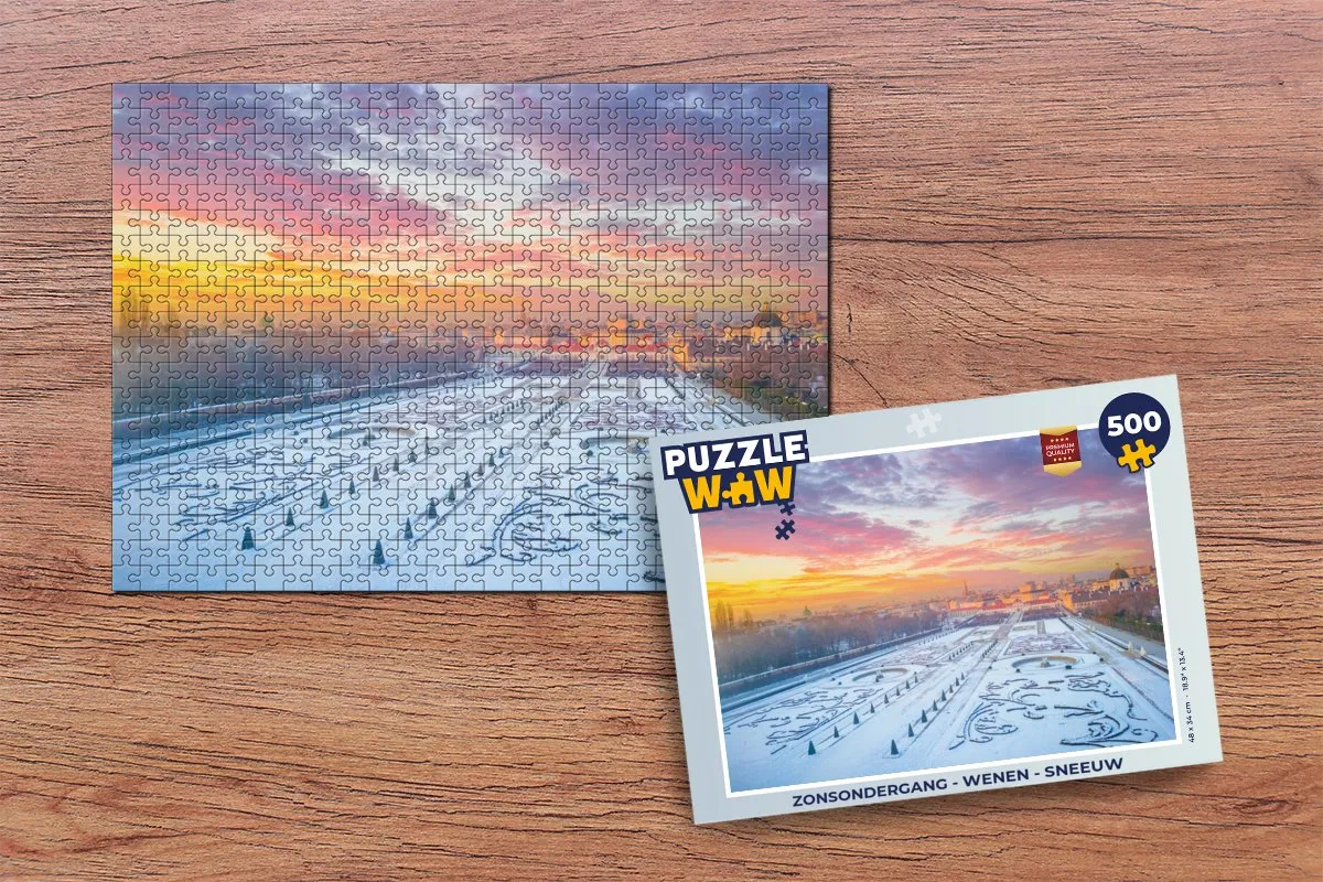 PuzzleWow Zonsondergang Wenen Sneeuw Legpuzzel 500 Stuks - Multicolor