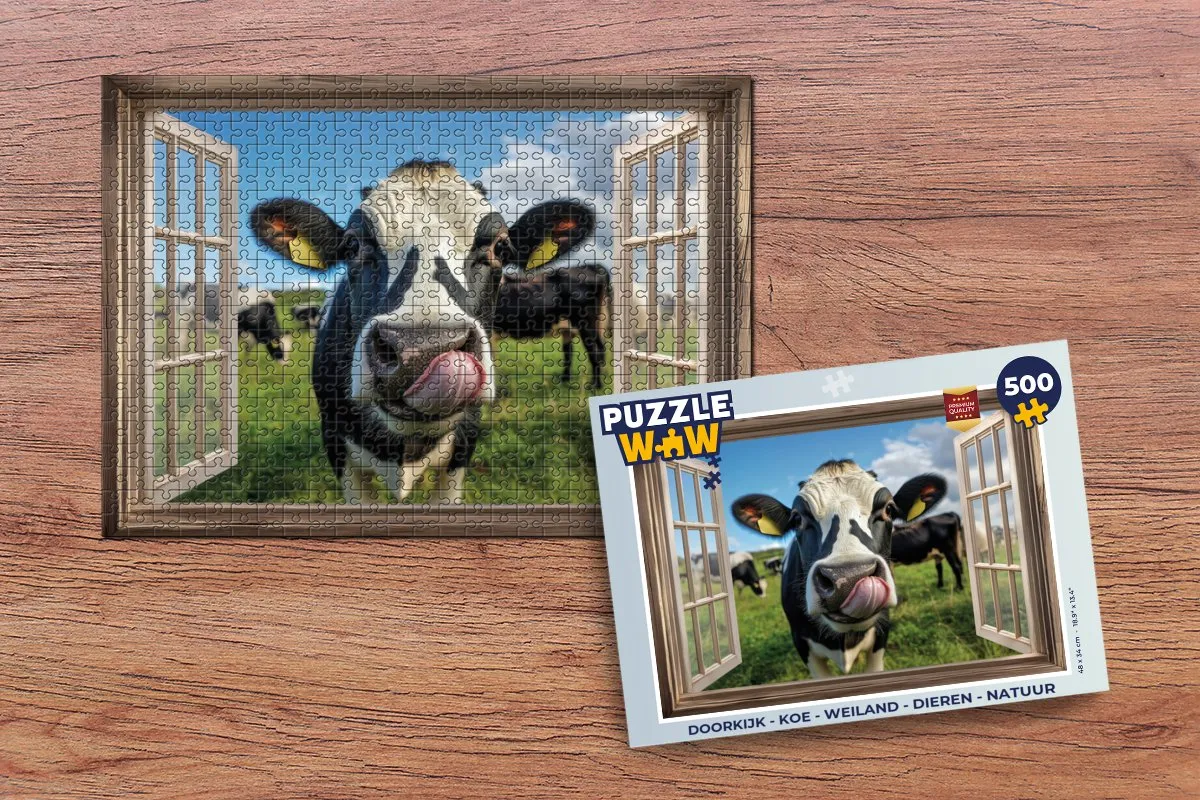 PuzzleWow Doorkijk Koe Weiland Legpuzzel 500 Stuks