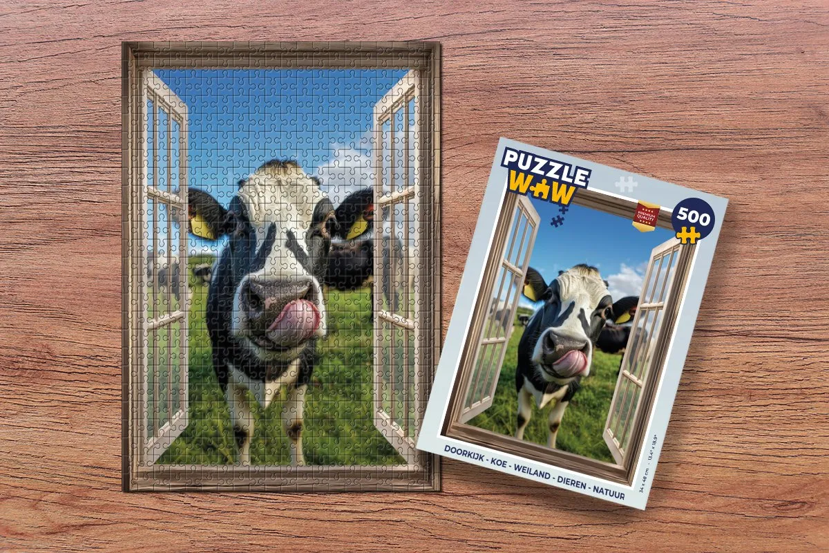 PuzzleWow Doorkijk Koe Weiland Legpuzzel 500 Stuks