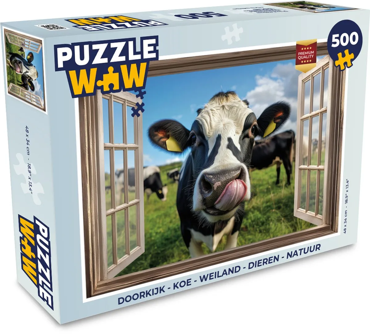 PuzzleWow Doorkijk Koe Weiland Legpuzzel 500 Stuks