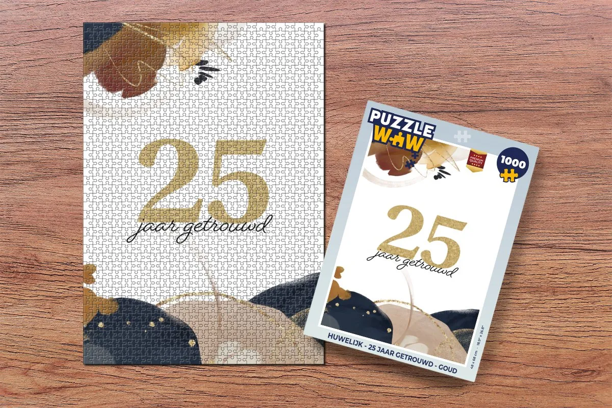 PuzzleWow 1000-delige Huwelijkslegpuzzel - 25 Jaar Goud - Multicolor