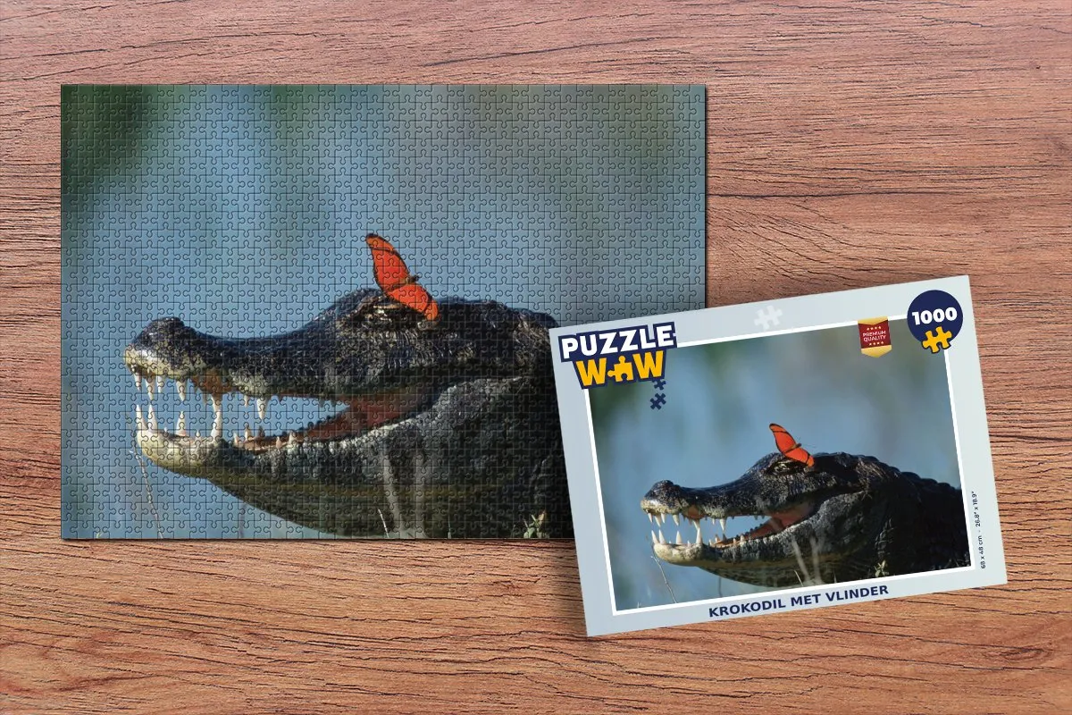 PuzzleWow Krokodil Vlinder Legpuzzel 1000 Stuks - Multicolor