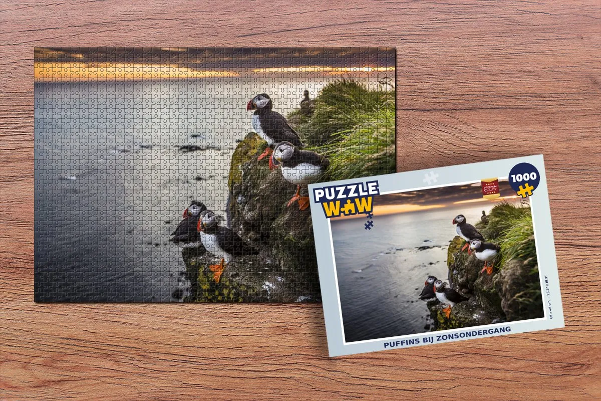 PuzzleWow Puzzel Puffins bij zonsondergang - 1000 Stuks - Multicolor