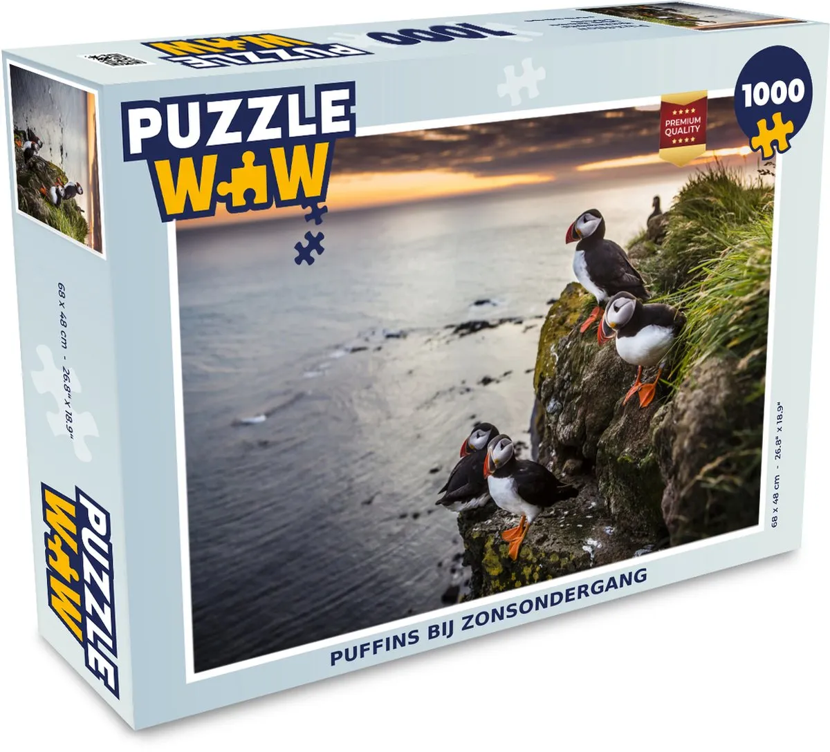 PuzzleWow Puzzel Puffins bij zonsondergang - 1000 Stuks - Multicolor