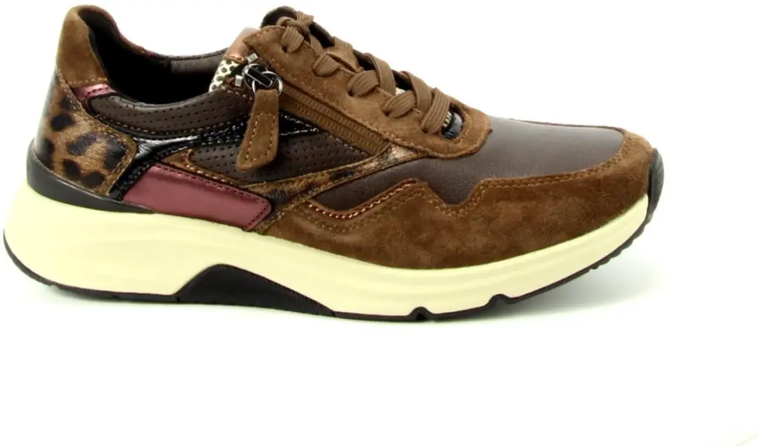 Gabor Rollingsoft Sneaker Veter Rits Bruin Leer/Suede Combi 0103.01.013