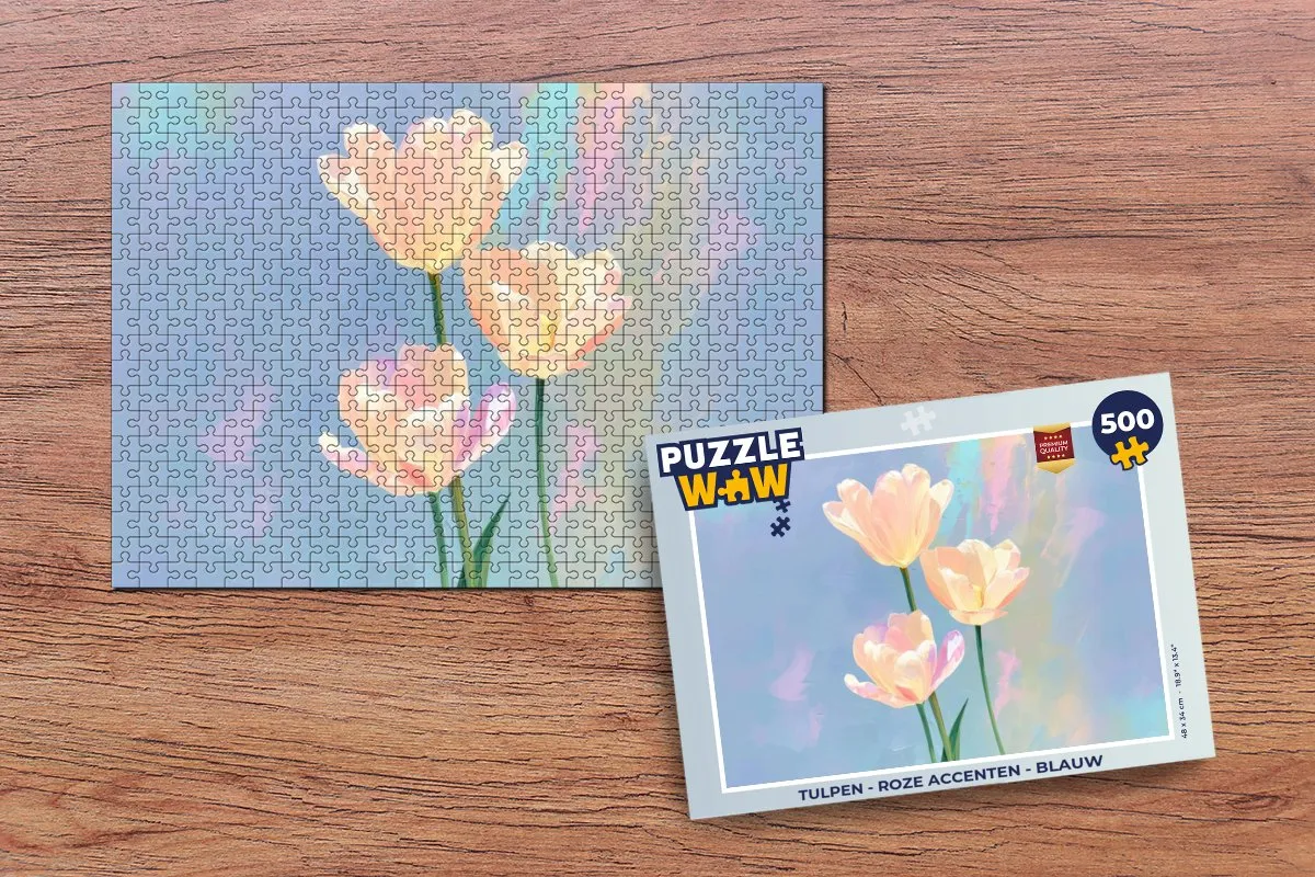PuzzleWow Tulpen Legpuzzel 500 Stuks - Roze/Blauw