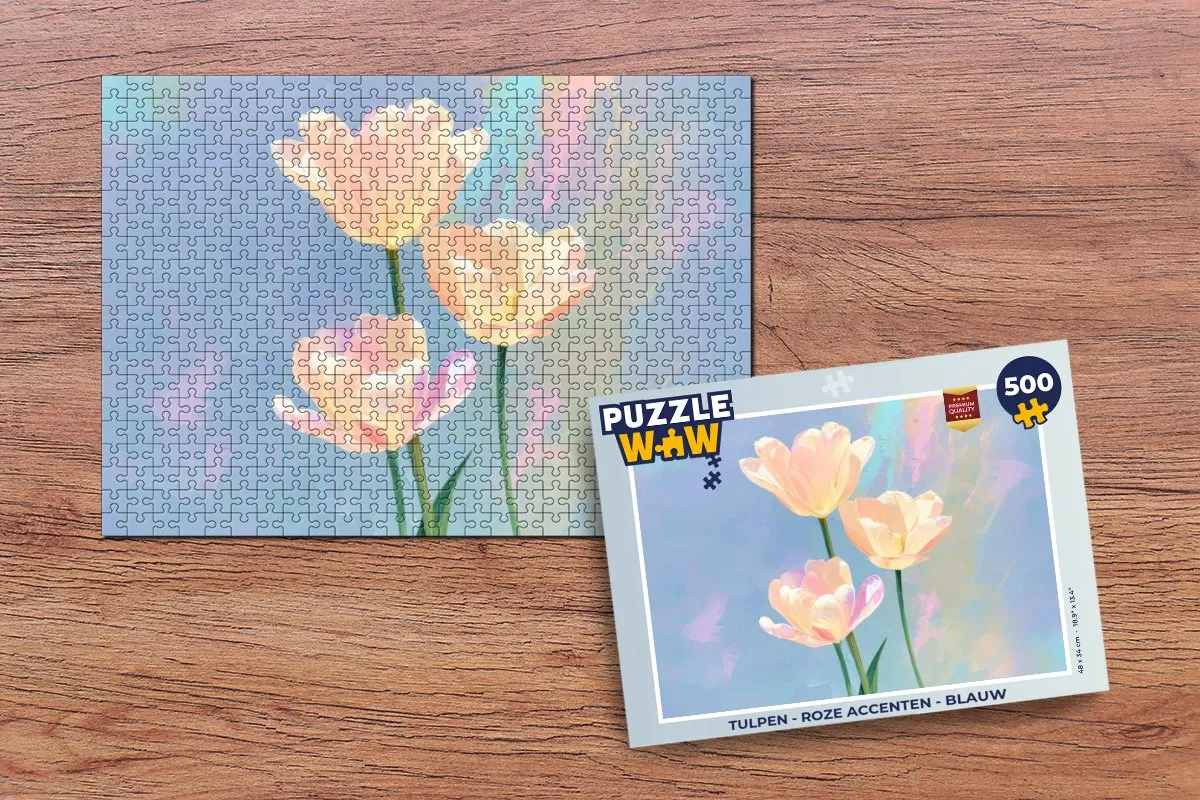 PuzzleWow Tulpen Legpuzzel 500 Stuks - Roze/Blauw