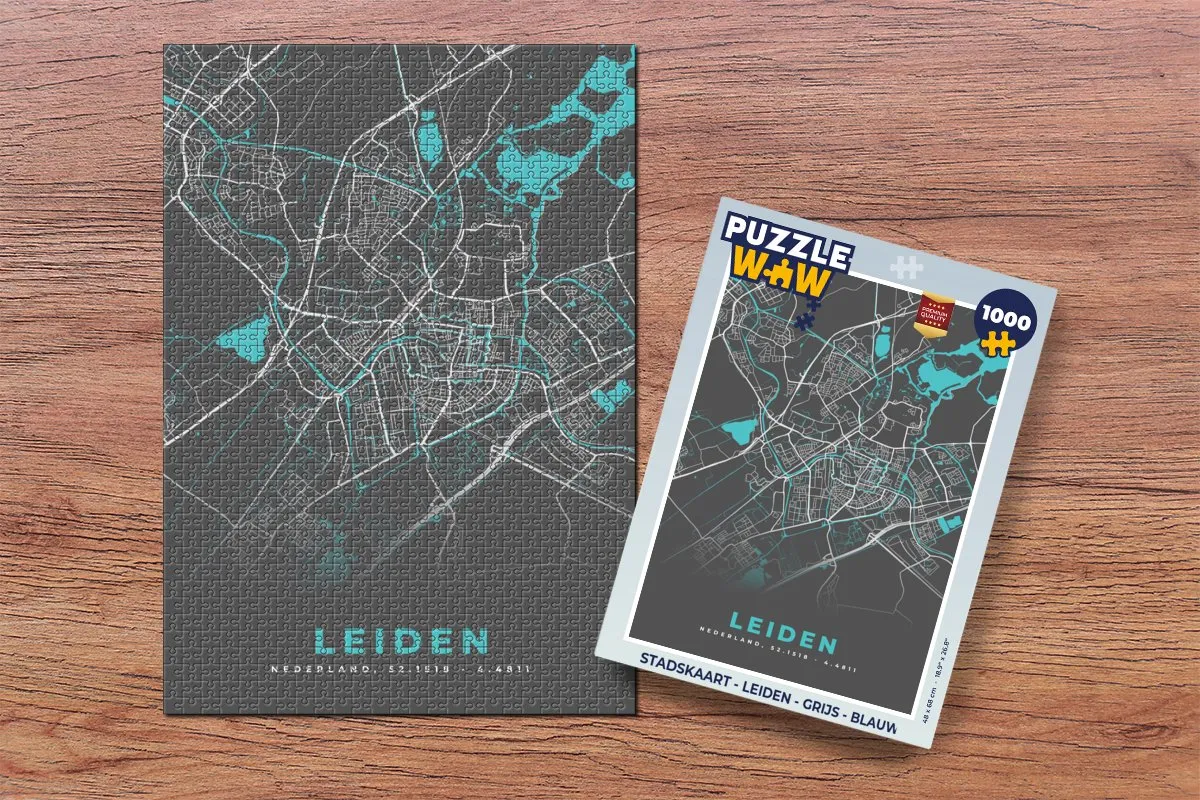PuzzleWow Leiden Stadskaart Puzzel 1000 Stuks - Multicolor