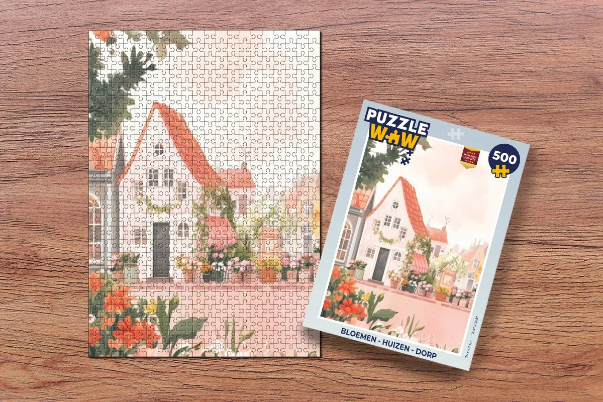 PuzzleWow Legpuzzel 500 Stuks - Bloemen Huizen Dorp