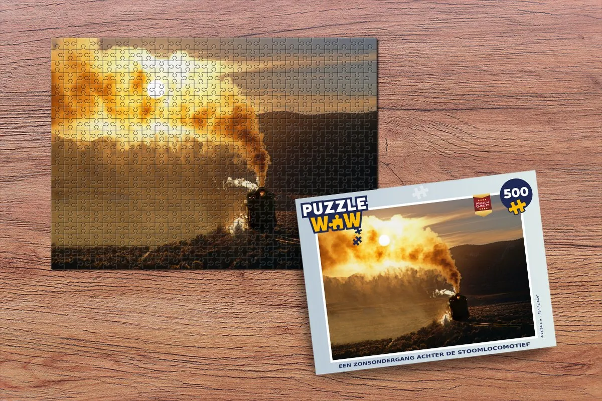 PuzzleWow Legpuzzel 500 Stuks - Zonsondergang Stoomlocomotief Multicolor